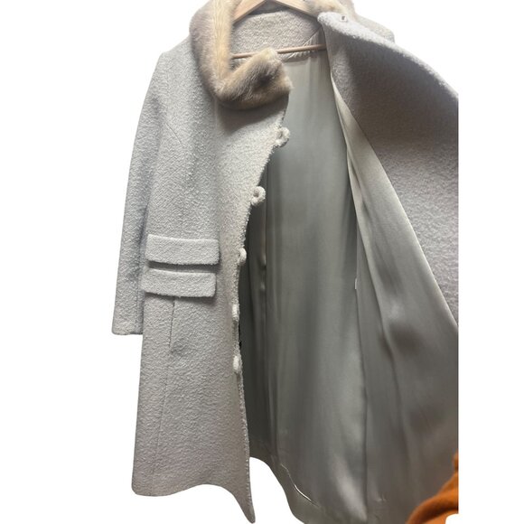 Winkleman's Vintage 50's Ivory White Wool Coat with Fur Collar - Picture 9 of 10